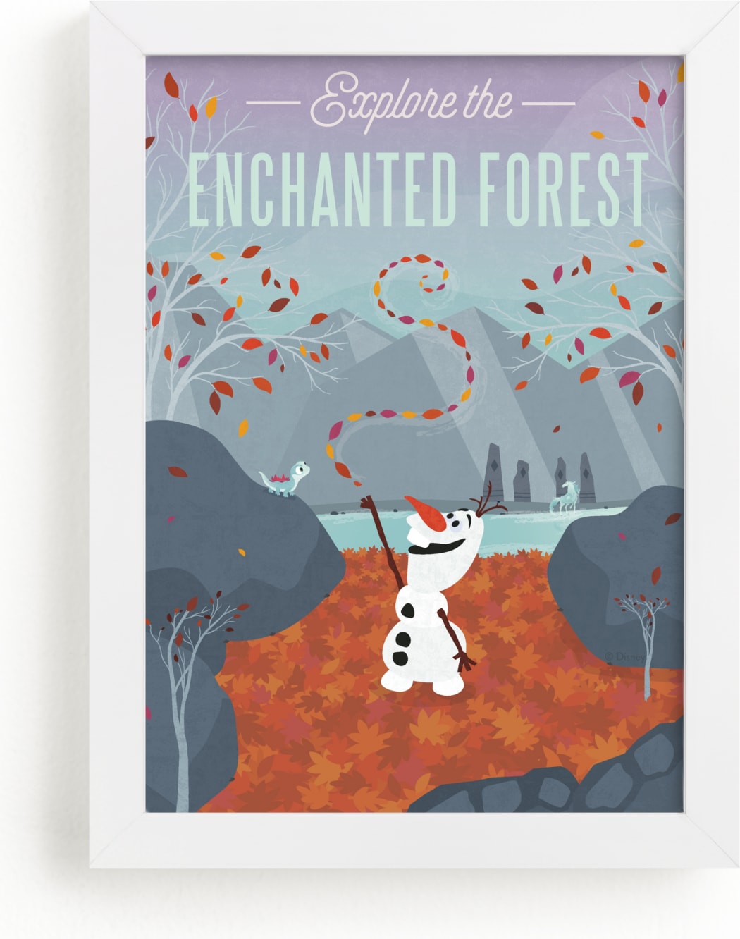 This is a blue disney art by Erica Krystek called Explore the Enchanted Forest from Disney's Frozen.