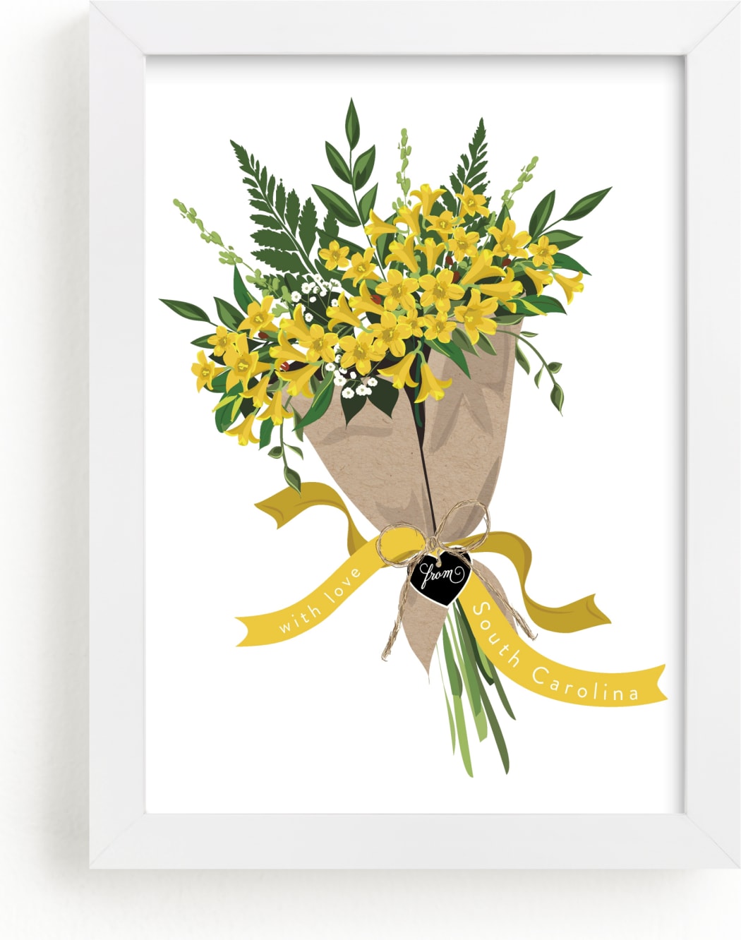 This is a yellow art by Susan Moyal called South Carolina Jessamine Bouquet.