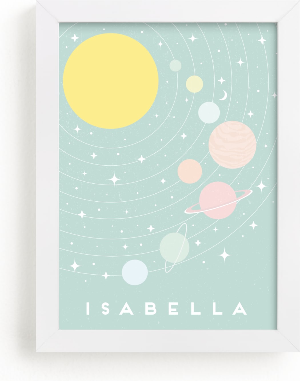 This is a colorful personalized art for kid by Maria Alou called Pastel Solar System.