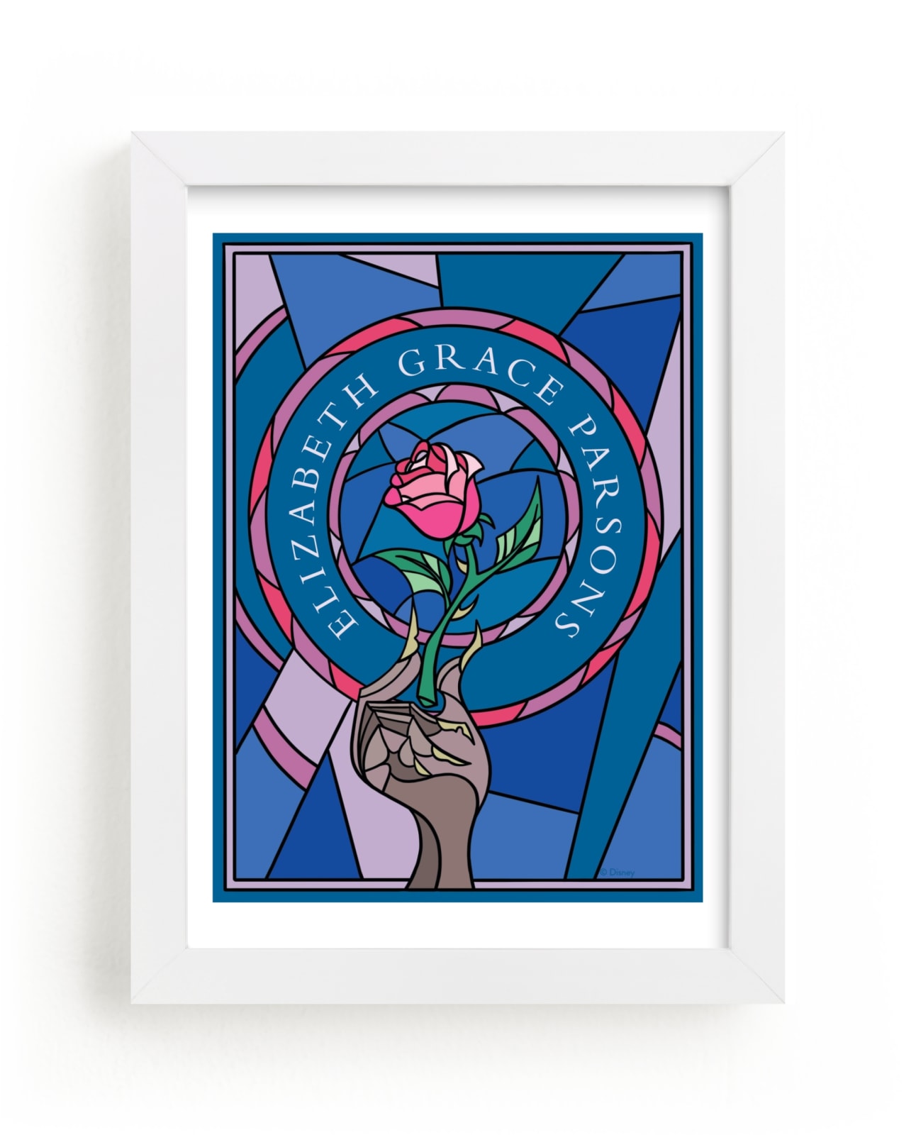 "Disney's Beauty And The Beast Stained Glass" - Disney Custom Open Edition Children's Art Print by Katharine Watson in beautiful frame options and a variety of sizes.