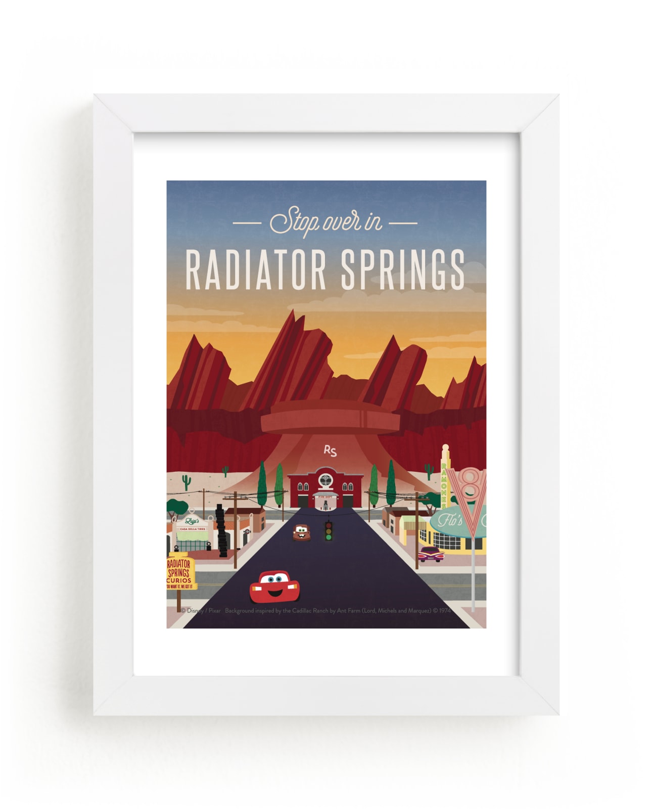 "Stop Over In Radiator Springs | Cars" - Limited Edition Art Print by Erica Krystek in beautiful frame options and a variety of sizes.
