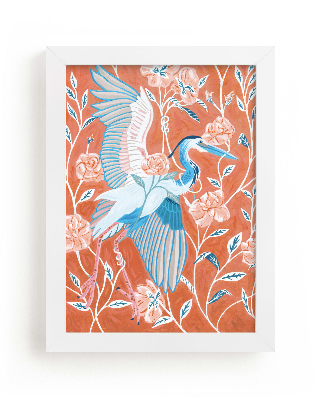 "Blue Heron with Blossoms" - Limited Edition Art Print by Stefanie Lane in beautiful frame options and a variety of sizes.