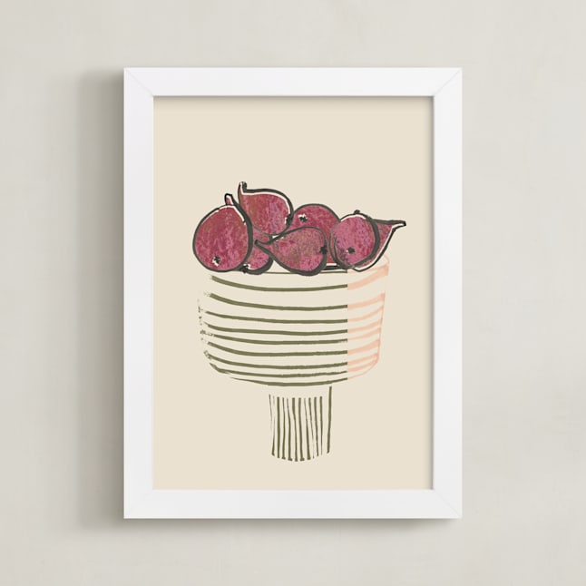 "Bowl of figs" - Art Print in ripen figs burgundy by Bethania Lima - Framed