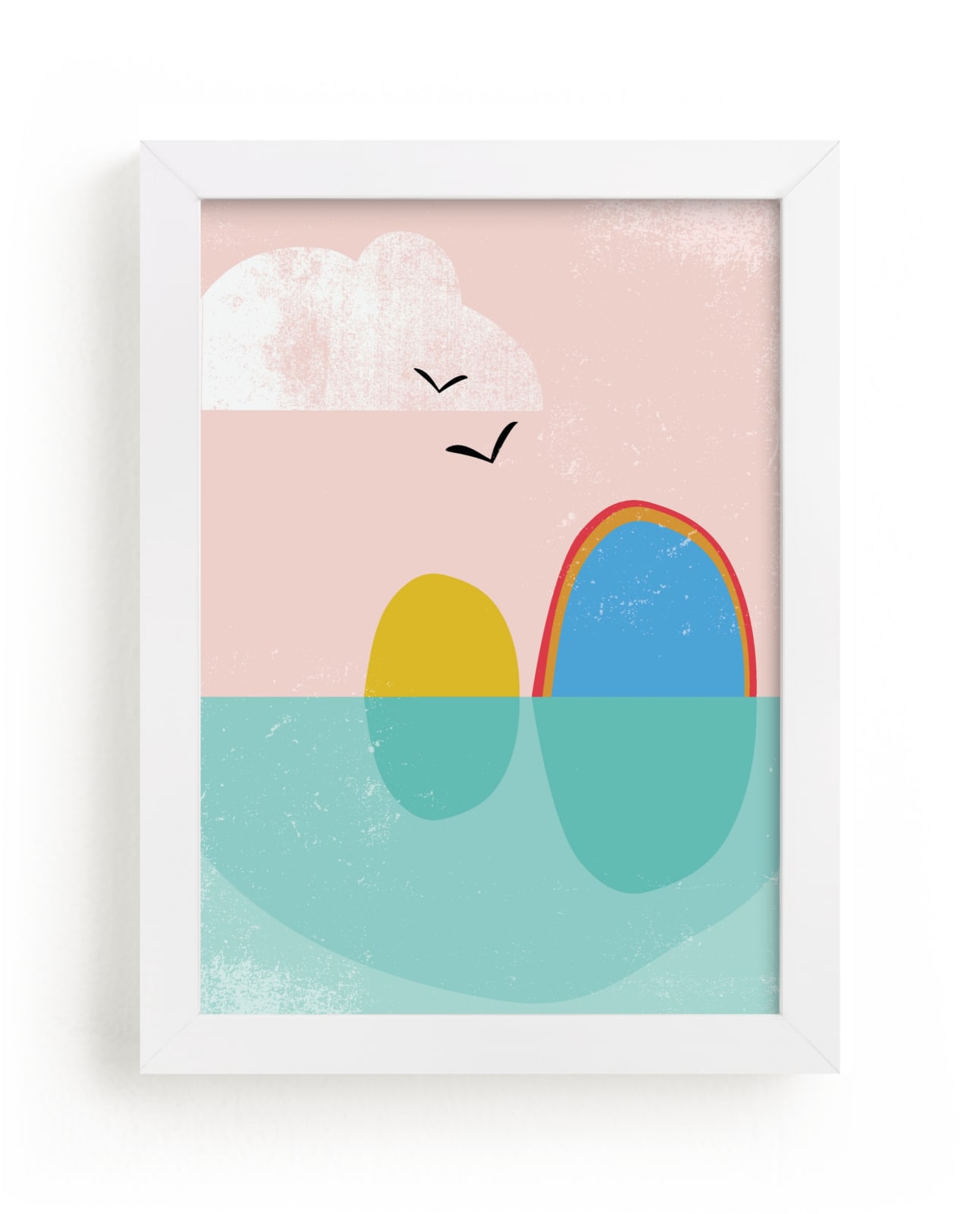 "Bird Rock" - Art Print in Dusty Rose by sue prue - Framed