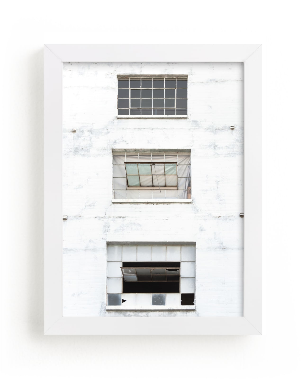 "Three Windows" - Art Print in distressed white by Kamala Nahas - Framed