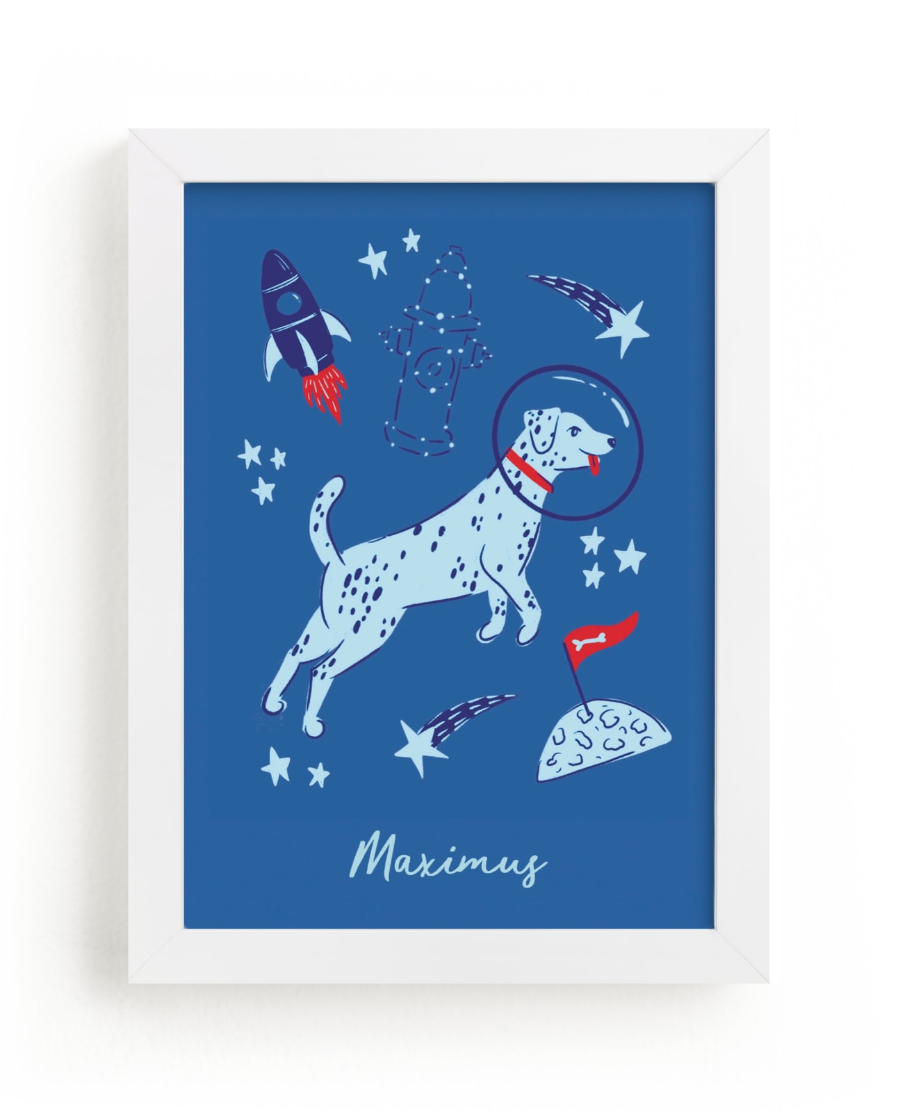 "Space Pup" - Custom Open Edition Children's Art Print by Kristin Mastoras in beautiful frame options and a variety of sizes.