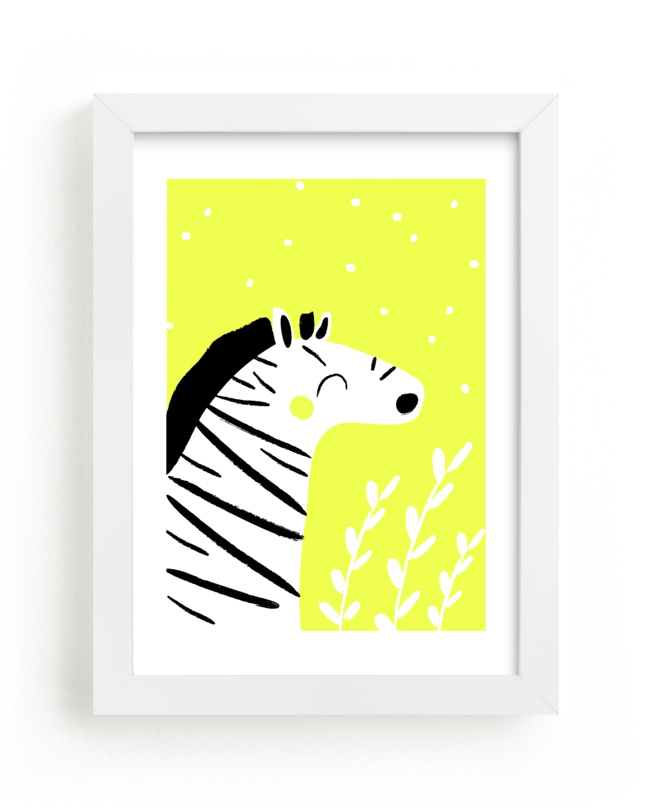 "Happy Zebra" - Art Print in yellow by Angela Thompson - Framed