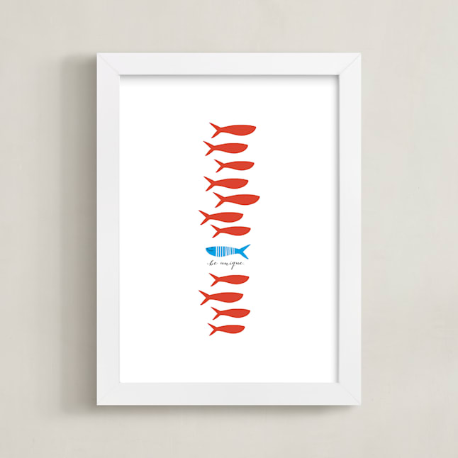 "Unique Fishy" - Art Print in Cherry Red by Oscar and Emma - Karly Depew - Framed