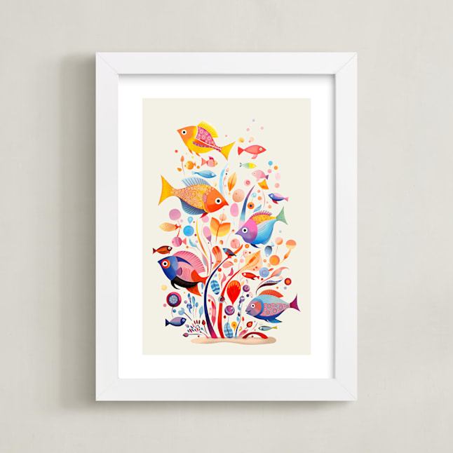 "Fishes" - Art Print in Aqua by Tatjana Koraksic - Framed