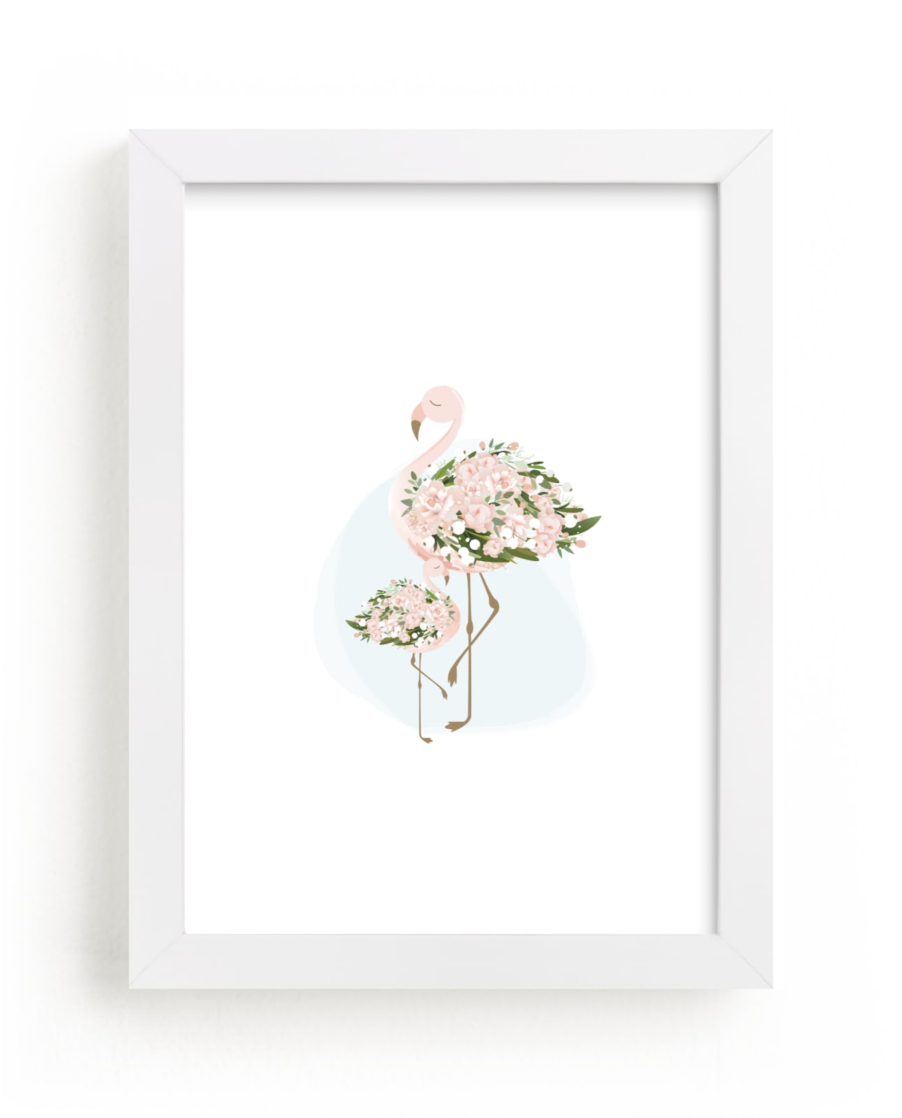 "Little Flower Flamingo" by Jennifer Postorino in beautiful frame options and a variety of sizes.