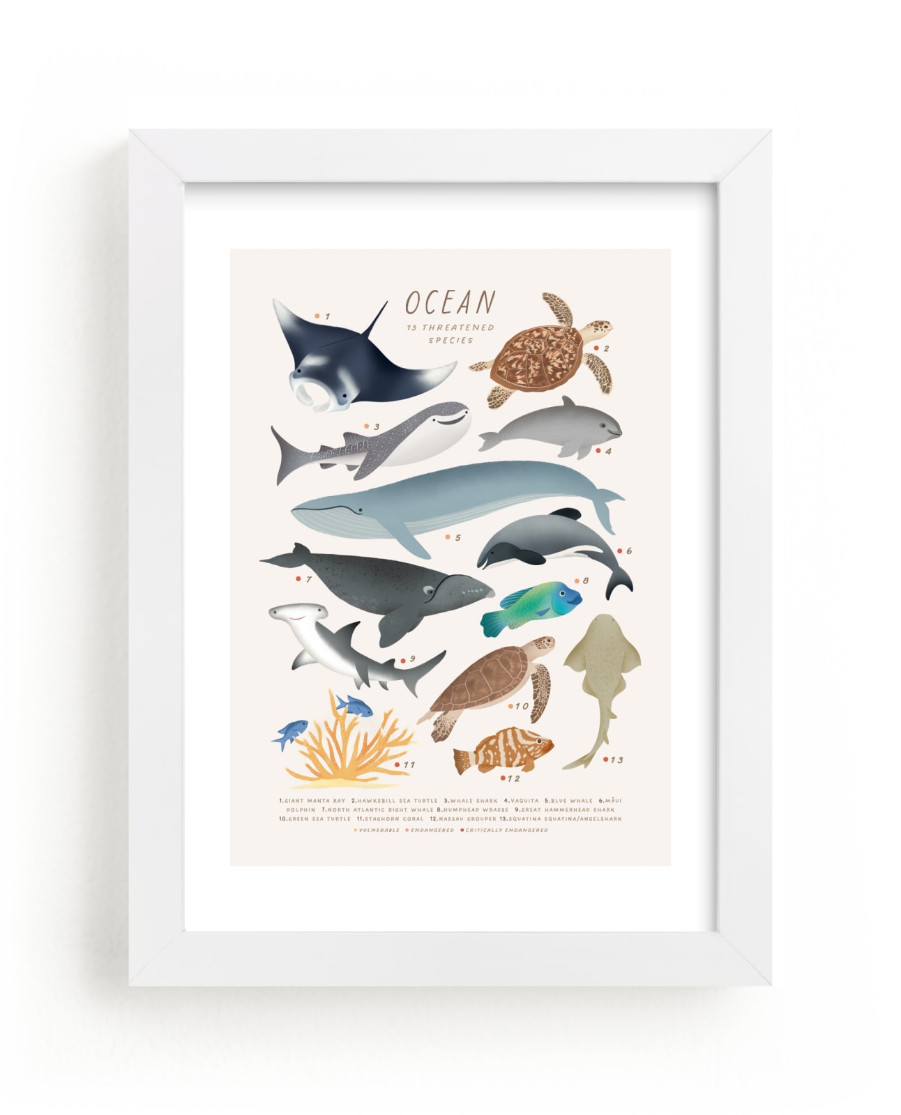 "Ocean animals endangered" by Sabrin Deirani in beautiful frame options and a variety of sizes.