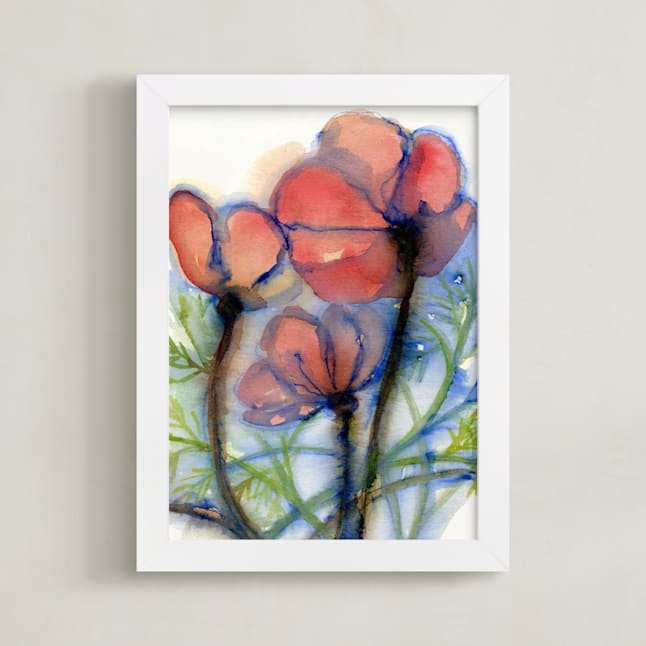 "Glorious Poppies" - Art Print in poppy red by Amelia Gluba - Framed
