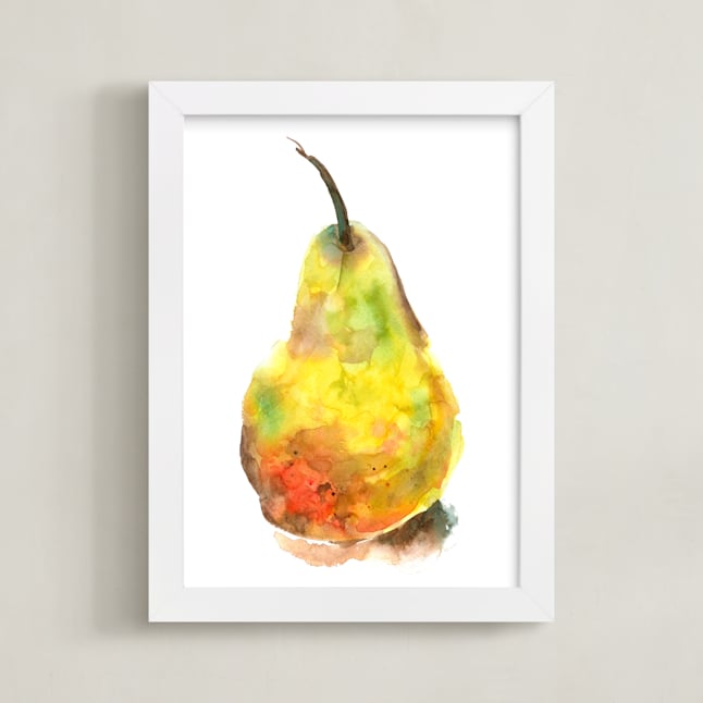 "Solo Pear" - Art Print in Yellow by Joseph Weber - Framed