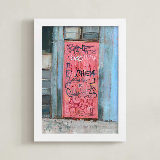"Pink Door" - Art Print in Pink Coral by Hadas Tal - Framed