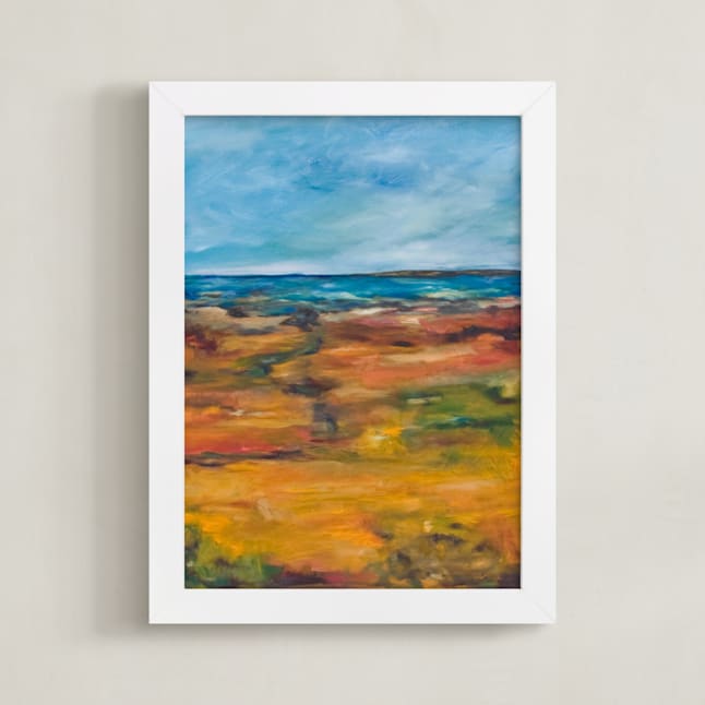 "Bay Marsh" - Art Print in Red Orange by Kelli Kunkle-Day - Framed