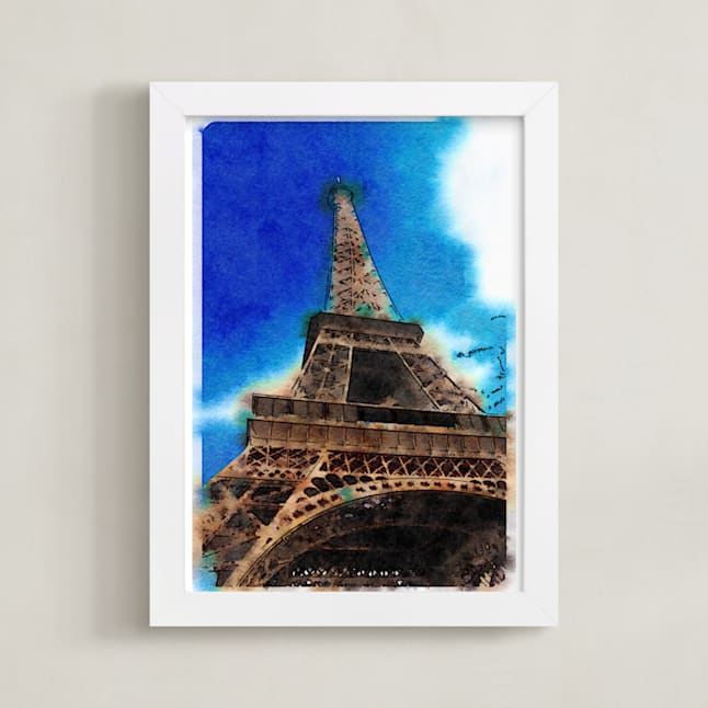 "La Tour Eiffel de Paris" - Art Print in Sky Blue by Teng Wang - Framed