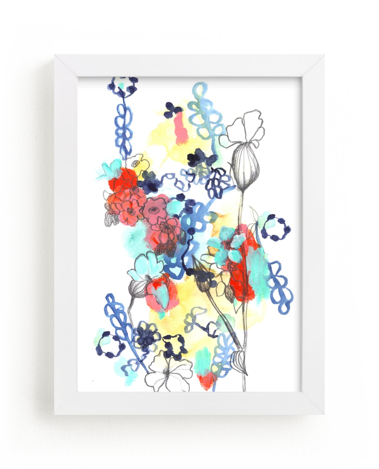 "Quirky Garden" - Art Print in Happy Blue by Sonal Nathwani - Framed