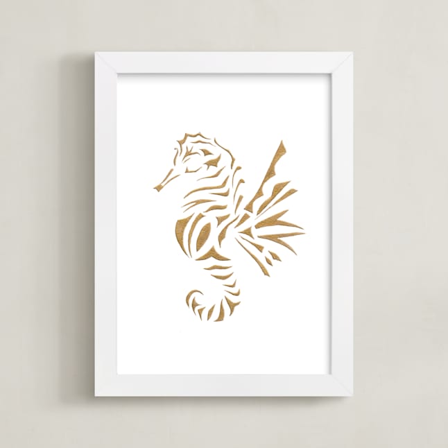 "Seahorse Cutout" - Art Print in Gold by Marta Berk - Framed