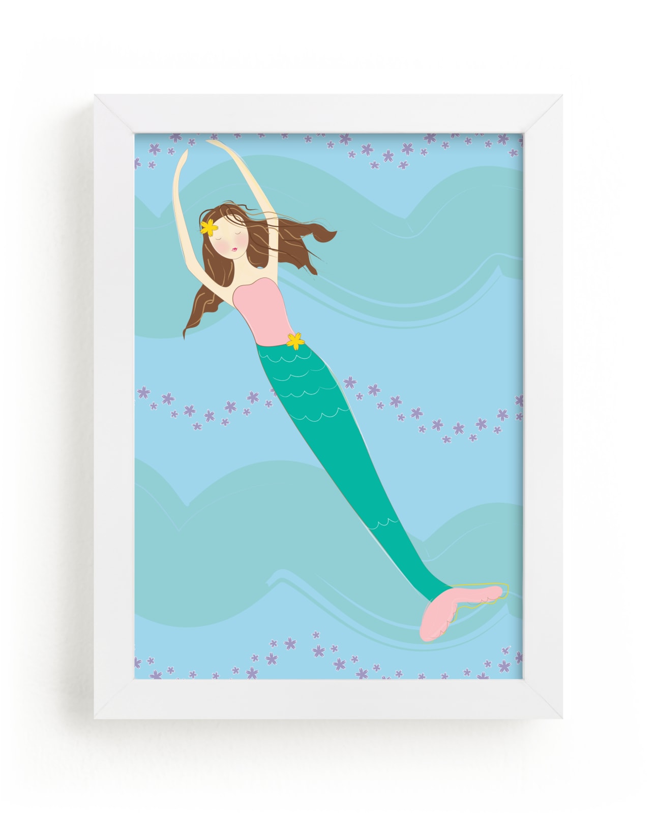 "The Mermaid among the waves" - Art Print by Rebecca Marchese in beautiful frame options and a variety of sizes.