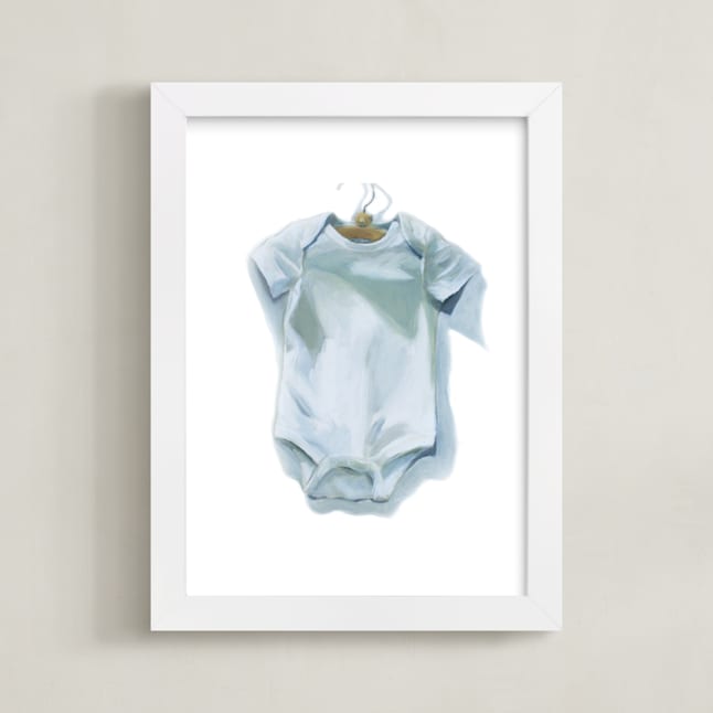 "Sweet Onesie" - Art Print in baby blue by Sarah Holden - Framed
