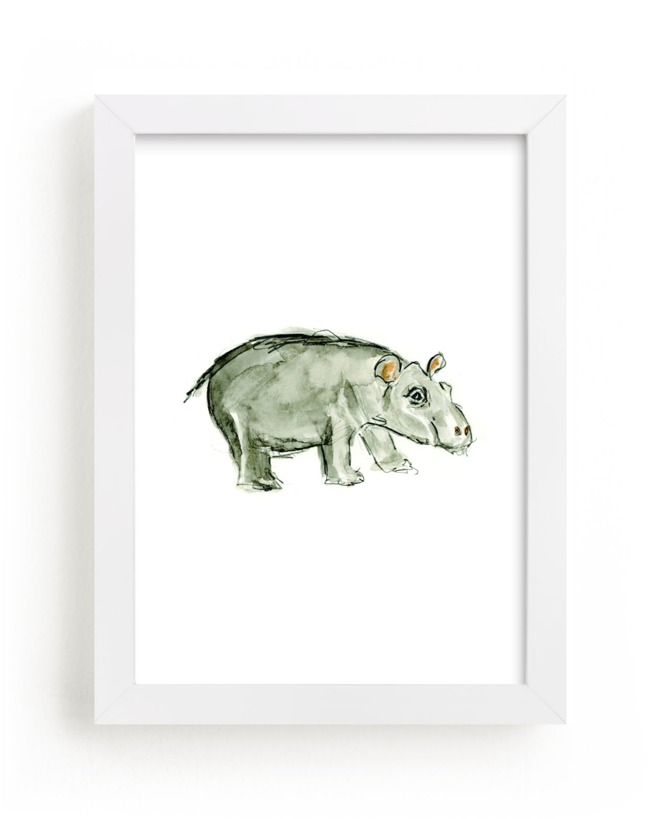 "Holly Hippo" - Art Print by Mande Calhoun in beautiful frame options and a variety of sizes.