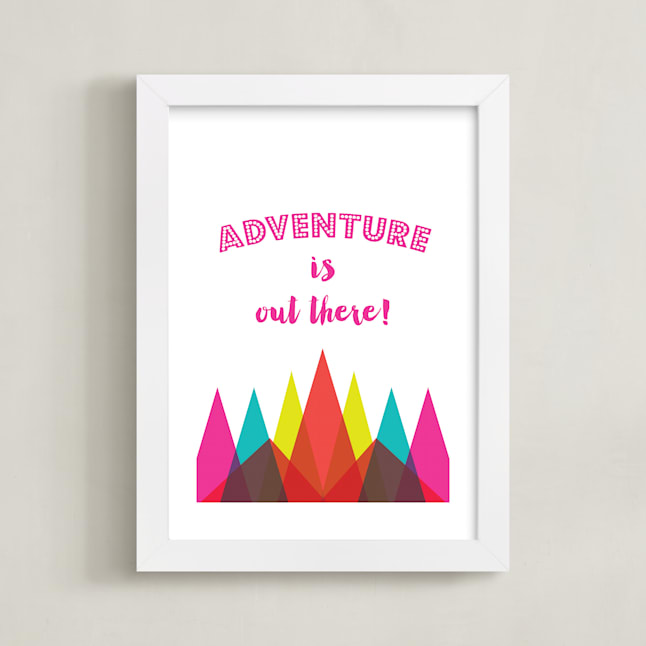 "Adventure Mountains" - Art Print in Hot Pink by Rebecca Lowe - Framed