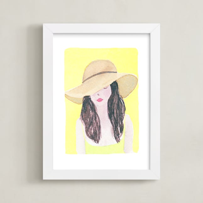 "Lady in Yellow" - Art Print in Yellow by Megan Kelso - Framed