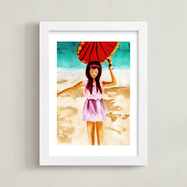 "woman with umbrella" - Art Print by Jenny Partrite in beautiful frame options and a variety of sizes.