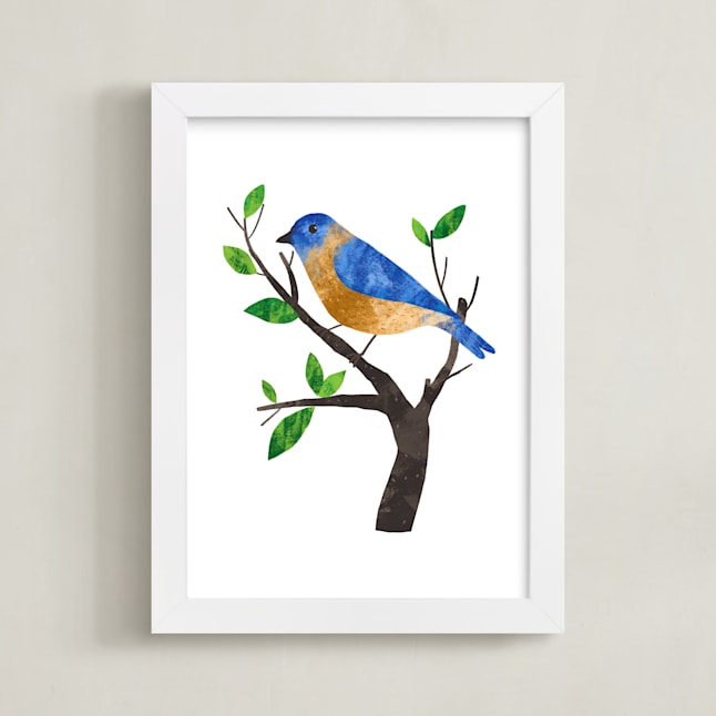 "Eastern Bluebird" - Art Print in Deep Blue by Alf and Auguri - Framed