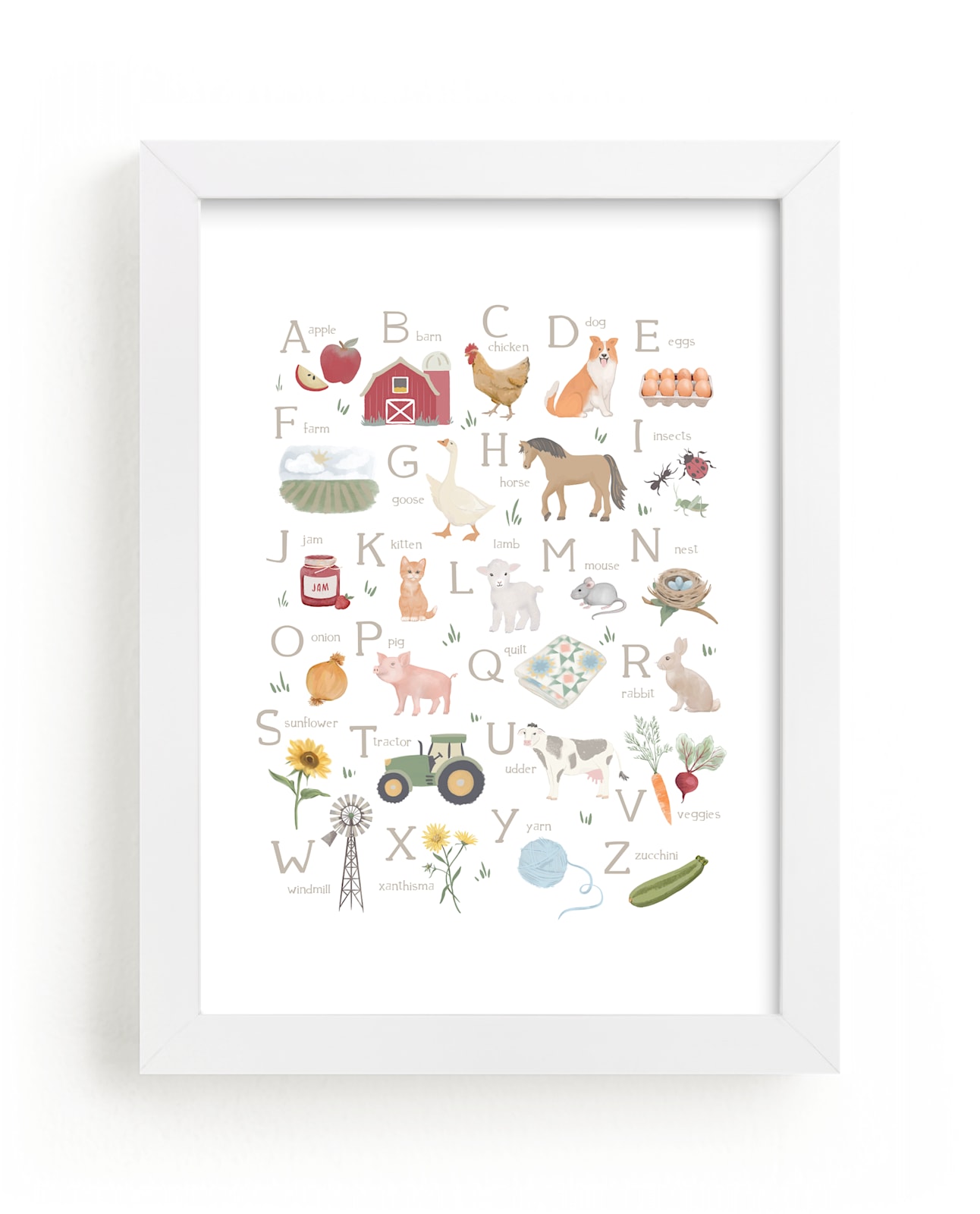 "Fun Alphabet Farm" - Art Print by Melinda Denison in beautiful frame options and a variety of sizes.