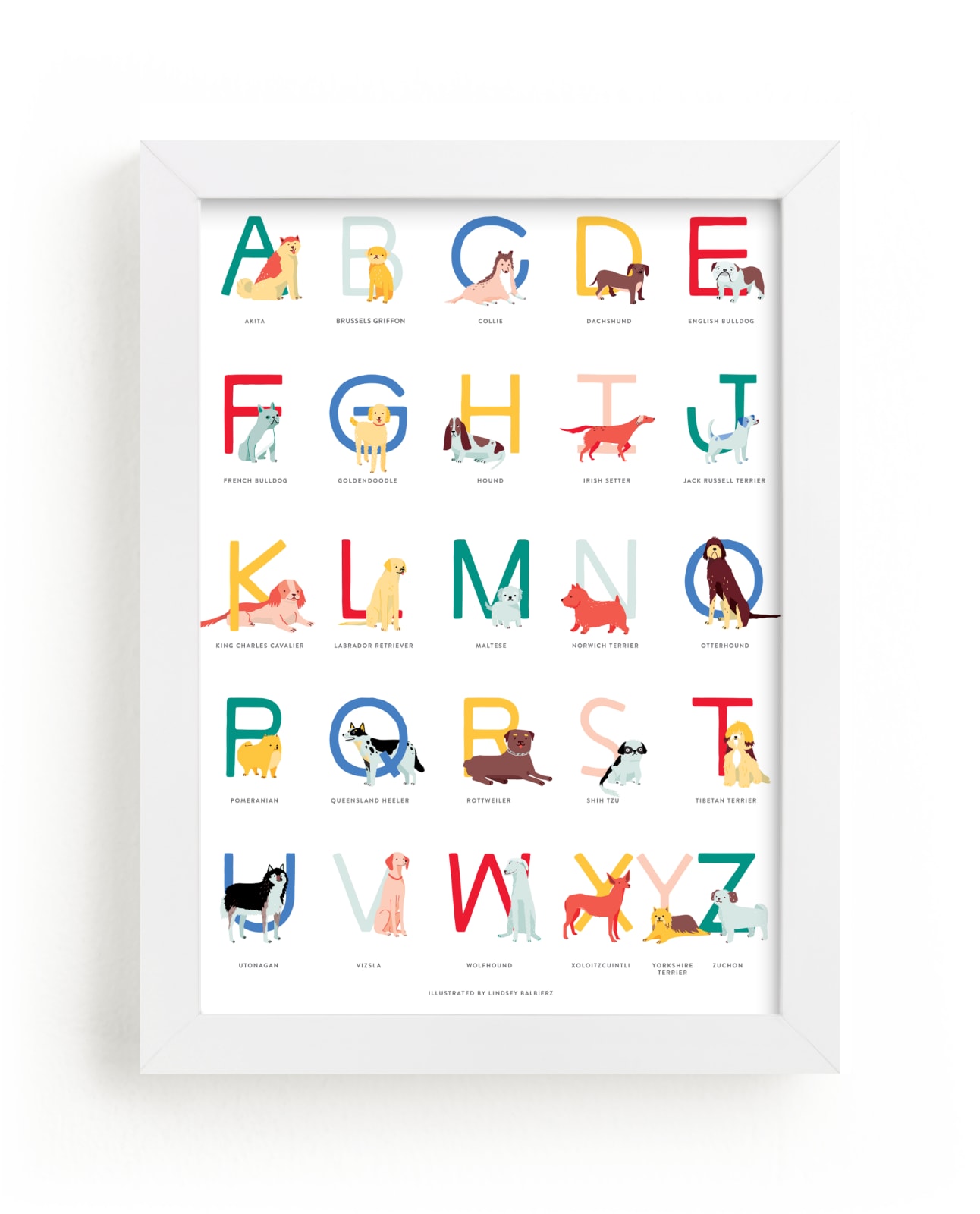 "Dogs from A to Z" - Art Print by Lindsey Balbierz in beautiful frame options and a variety of sizes.