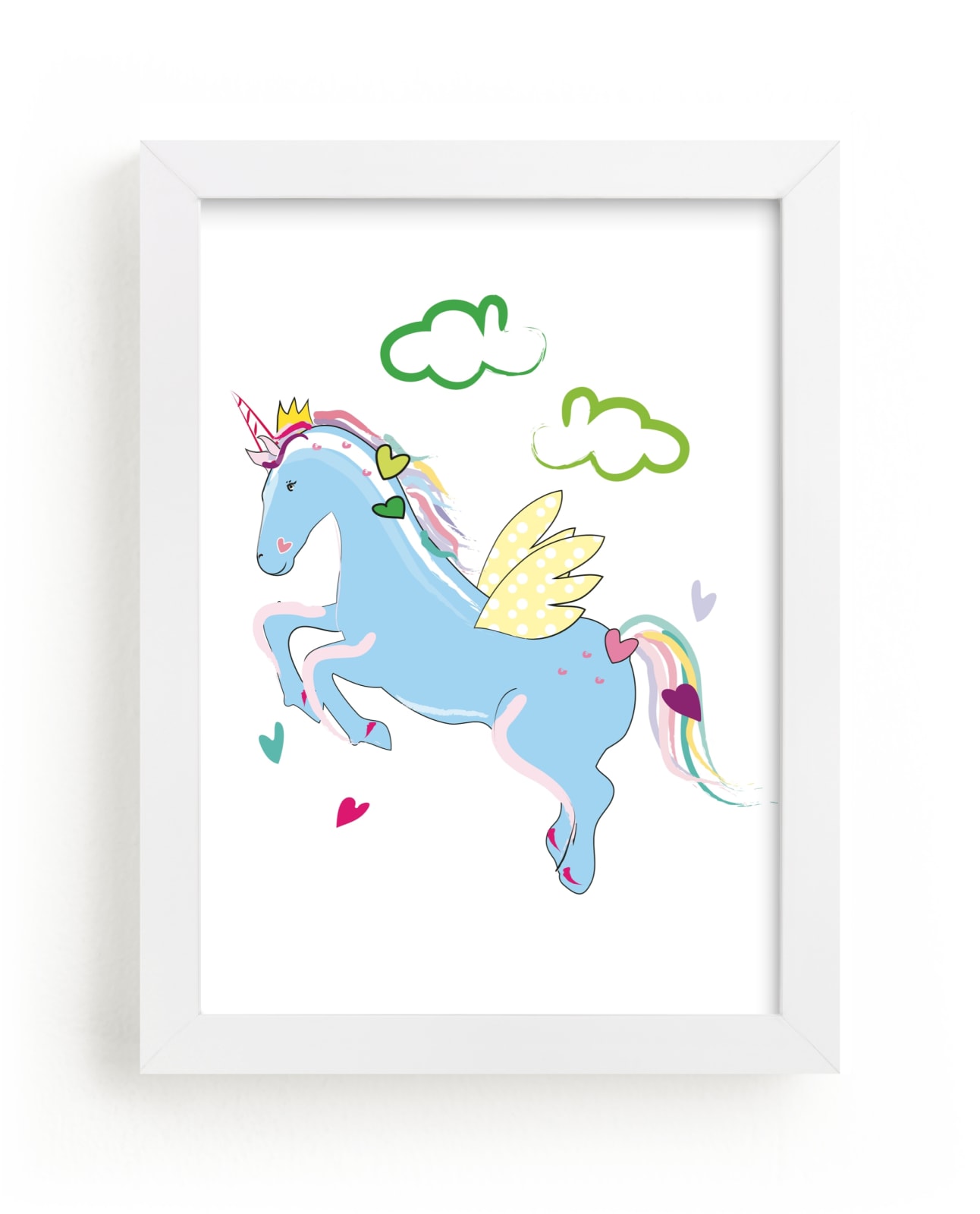 "Unicorn Love Blue" - Art Print by Rebecca Marchese in beautiful frame options and a variety of sizes.
