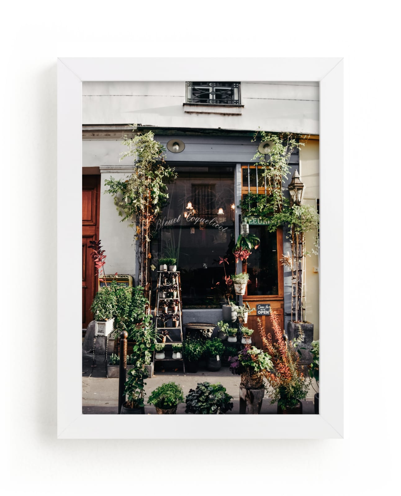 "Flower Shops of Paris" by Becca Frederick in beautiful frame options and a variety of sizes.