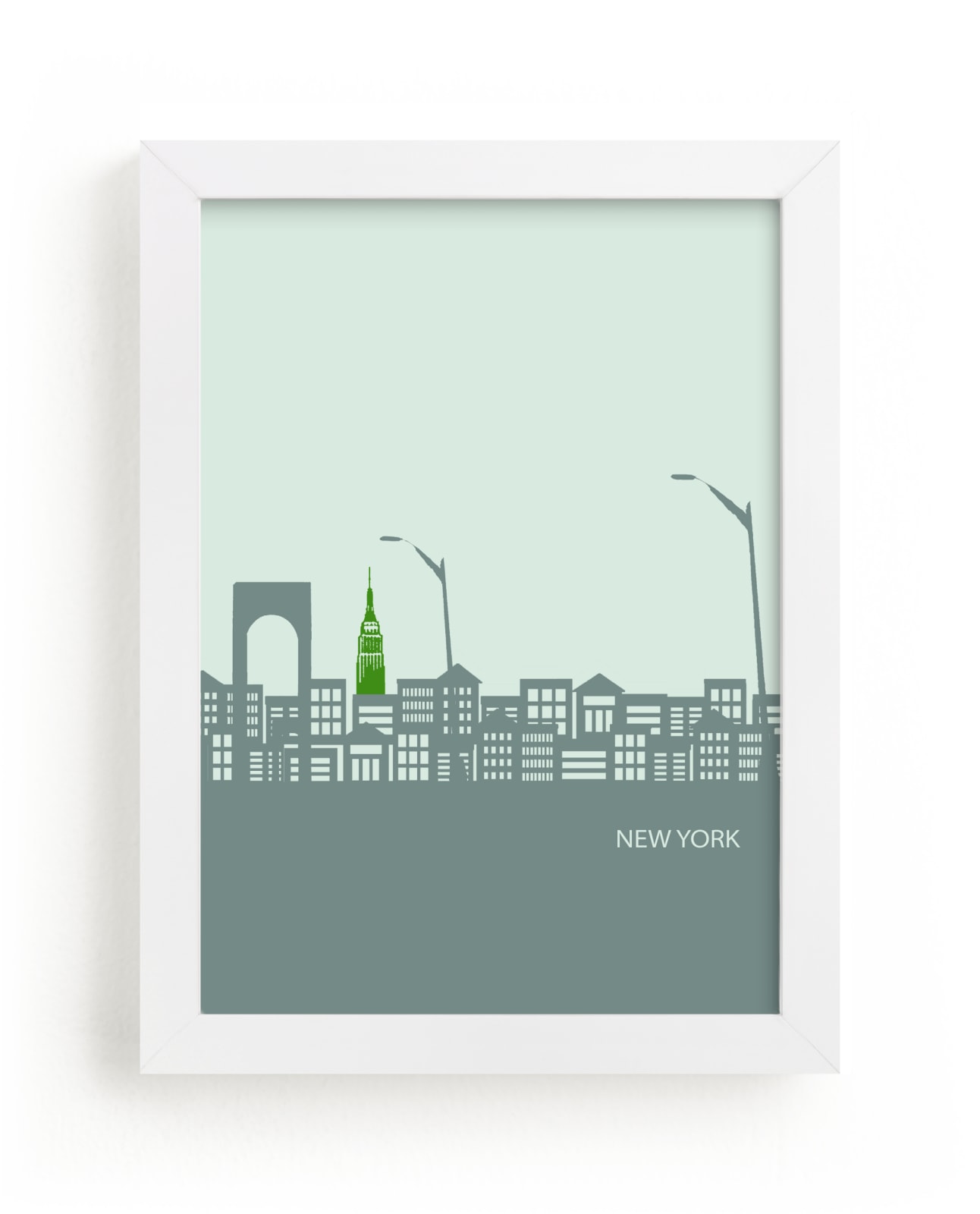 "NYC Pop Art City " - Art Print in Slate, Shamrock by Lauren Manas - Framed