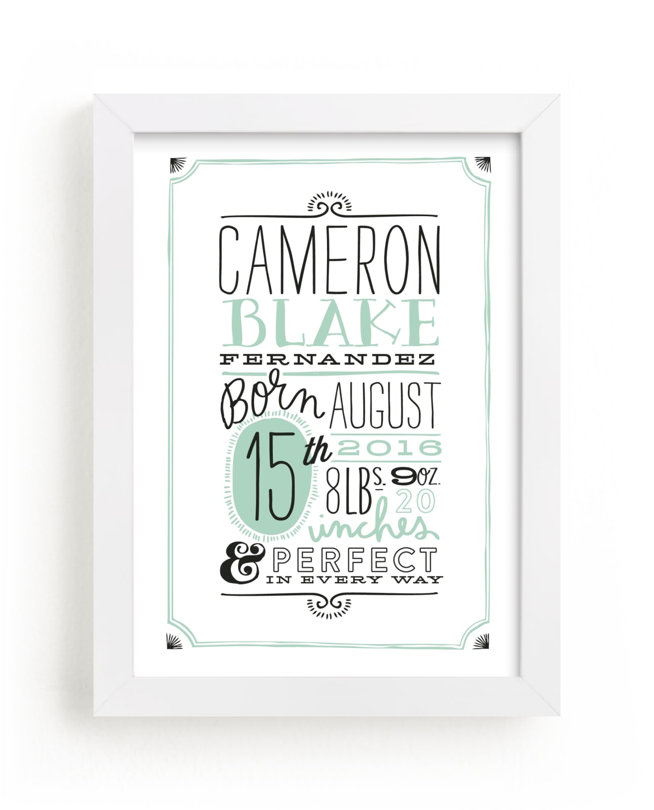 "Vintage Info" - Personalized Art Print in Mint by Alethea and Ruth - Framed