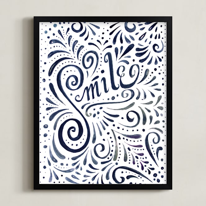 "Ornamental Smile" - Art Print in Violet Blue by Cynthia Oswald - Framed