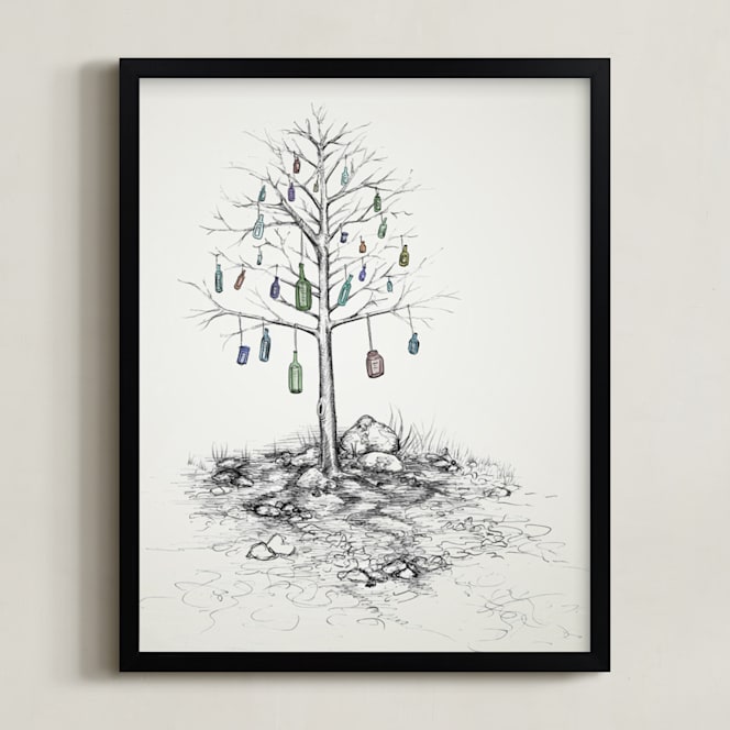 "Time Capsule" - Art Print in Glass Blue by Cynthia Oswald - Framed