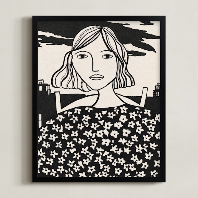 "A girl called Alice" - Art Print in Midnight Black by Lee-Anne Schmidt - Framed