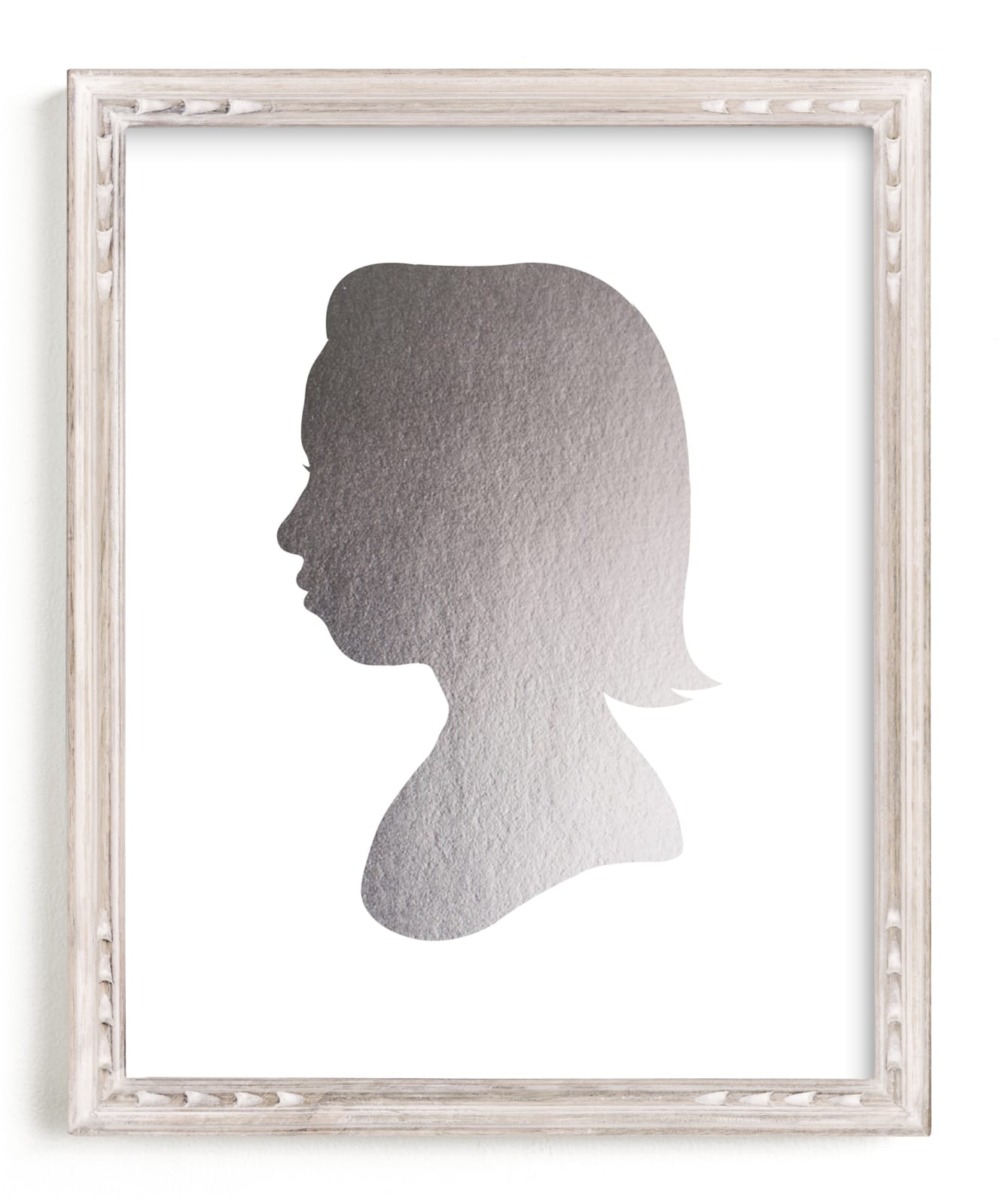 This is a silver silhouette art by Minted called Custom Silhouette Foil Art.