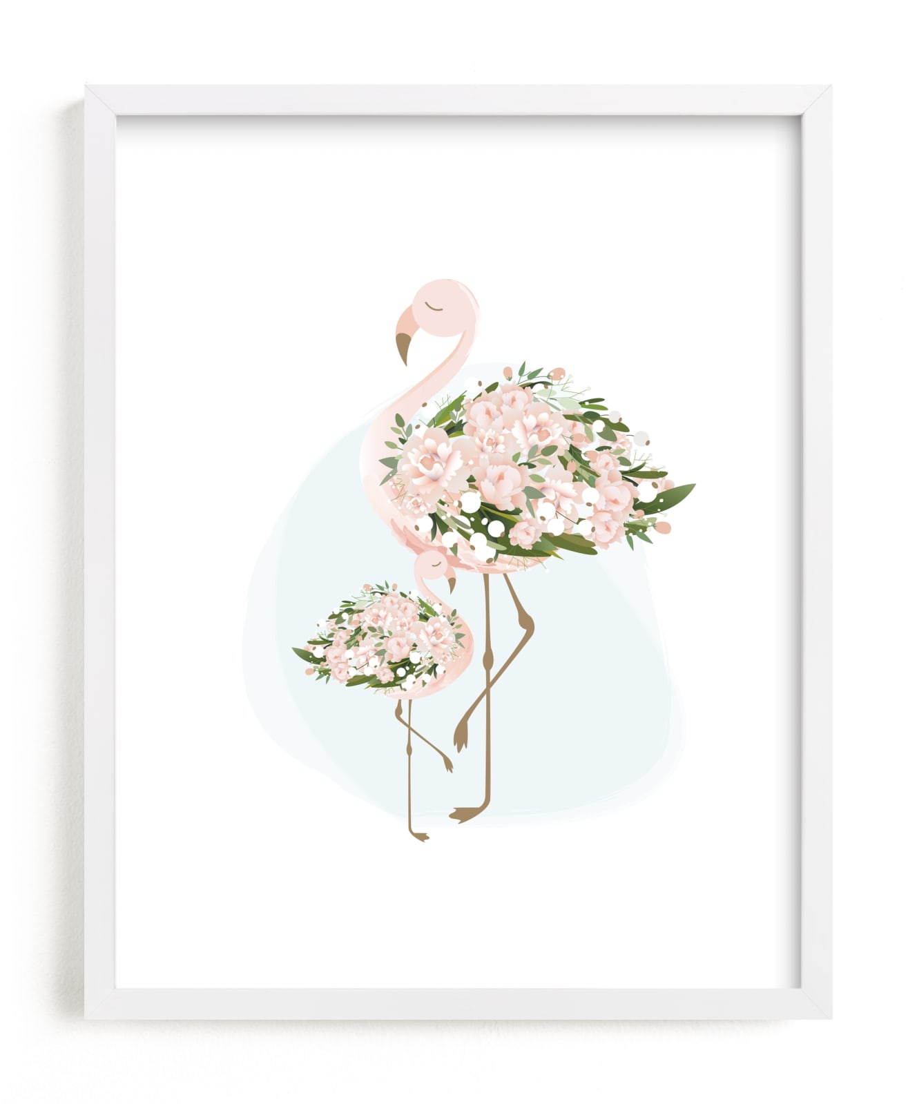 "Little Flower Flamingo" by Jennifer Postorino in beautiful frame options and a variety of sizes.