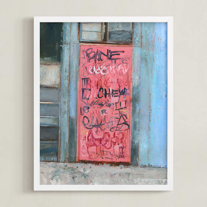 "Pink Door" - Art Print in Pink Coral by Hadas Tal - Framed