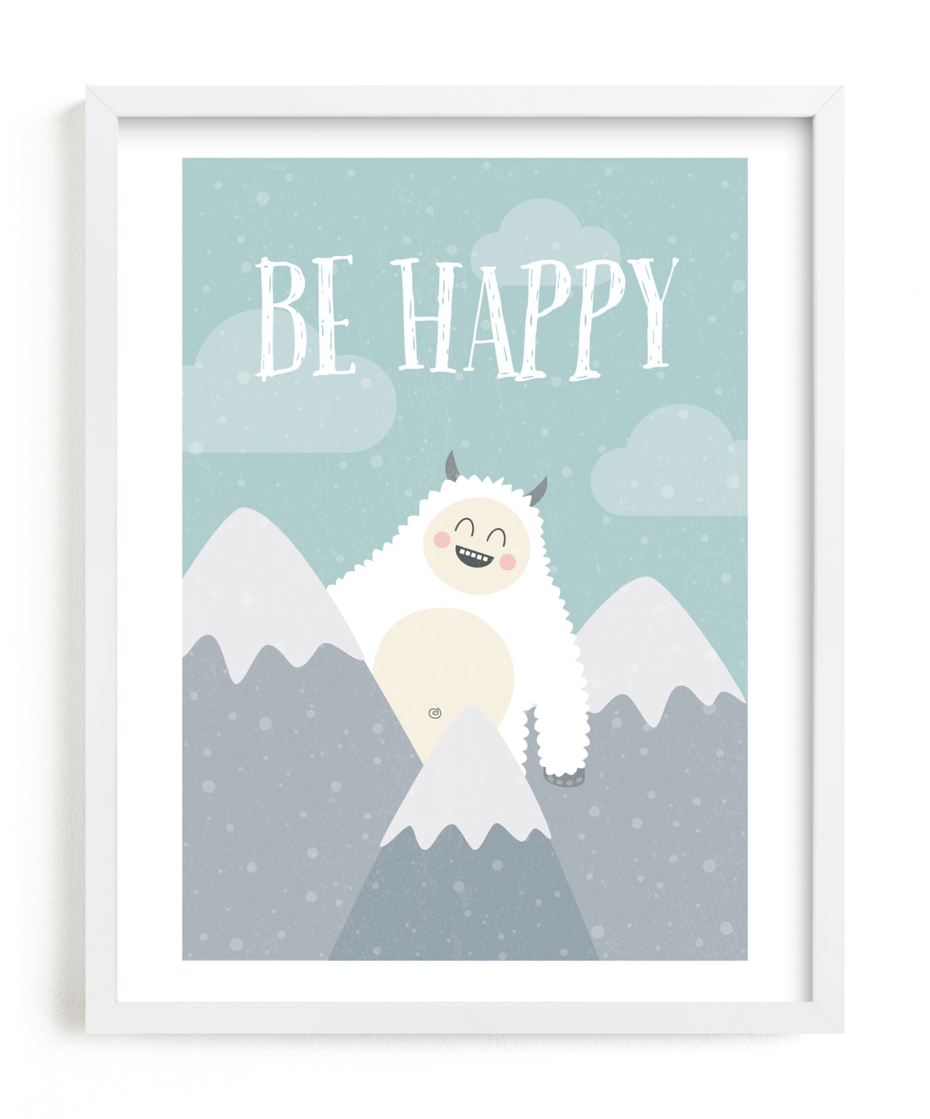 "Be Happy Yeti" - Art Print by Chelsey Scott in beautiful frame options and a variety of sizes.