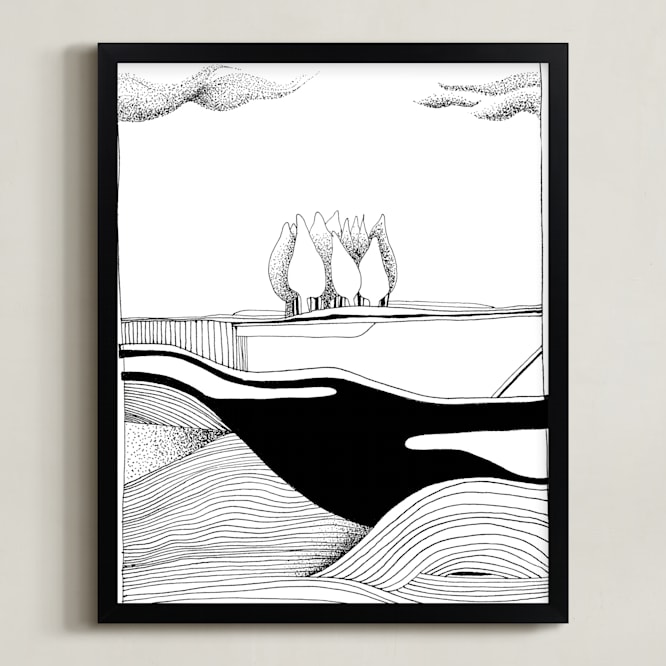"Tuscan Landscape" - Art Print in Black by Attila - Framed