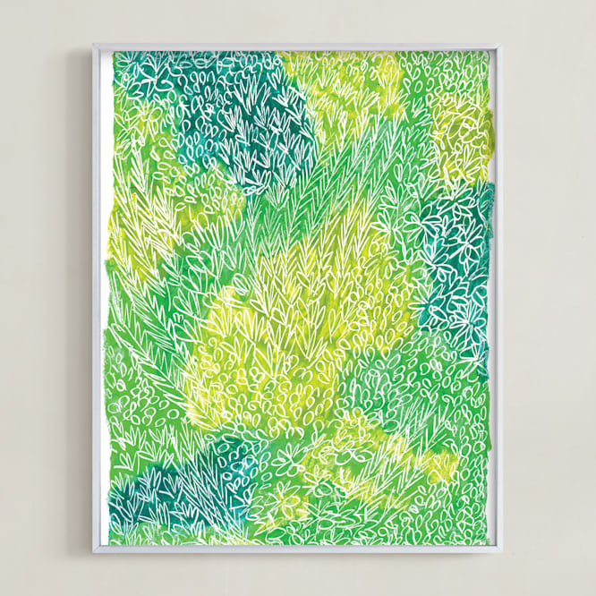 "Forest textures" - Art Print in Forest green by Kanika Mathur - Framed