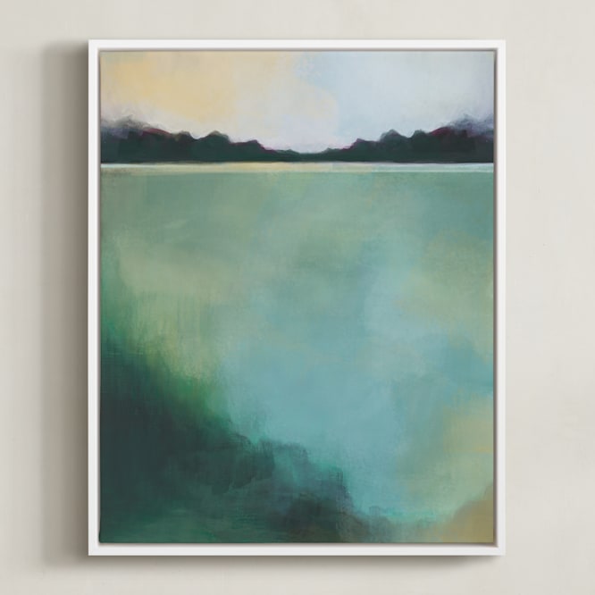 "Whispering Pines" - Art Print in Whisper Green by AlisonJerry - Framed Canvas