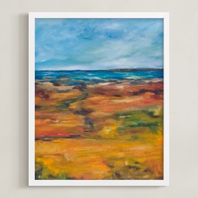 "Bay Marsh" - Art Print in Red Orange by Kelli Kunkle-Day - Framed
