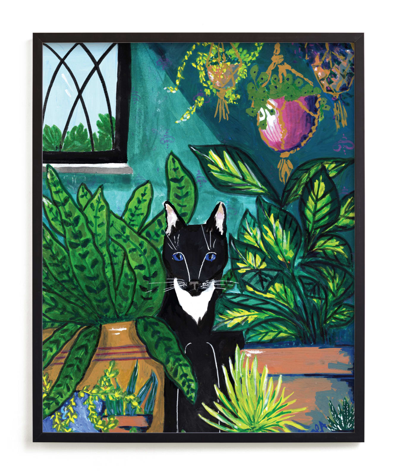 "Indoor Jungle" - Art Print in Teal by Papernoten - Framed
