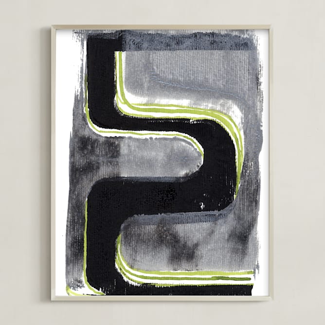 "Part of the fun 4" - Art Print in Fluid Green by Bethania Lima - Framed