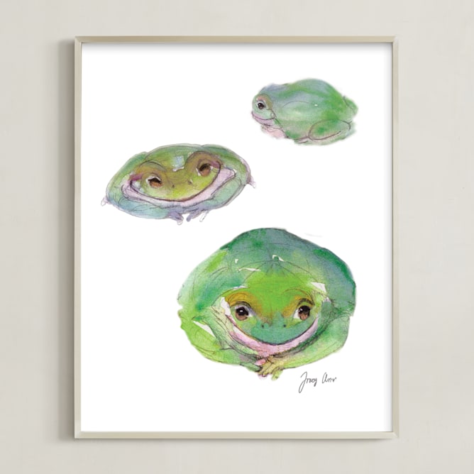 "Booda Frogs" - Art Print in kelly green by Tracy Ann - Framed