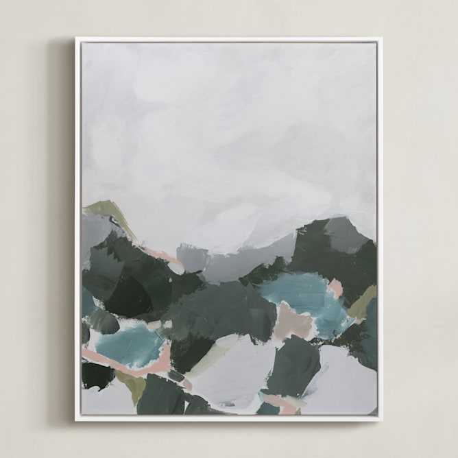 "In the Distance" - Art Print in Aqua by Melanie Severin - Framed Canvas
